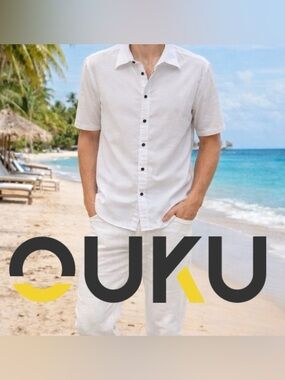 🩵👉 Ouku Men’s White Button Down Shirt | Short Sleeve Casual Dress Shirt